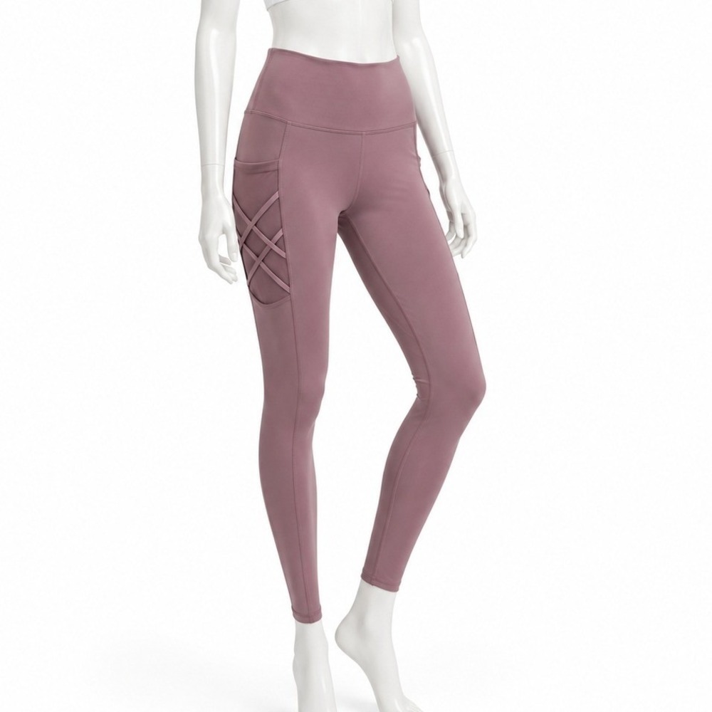LegEnd Women Leggings Mauve Lattice Side Pocket‎ High Waist M
